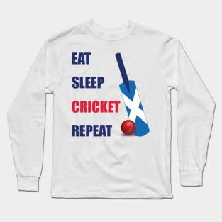 Eat Sleep Cricket Repeat Scotland Flag Cricket Bat Long Sleeve T-Shirt